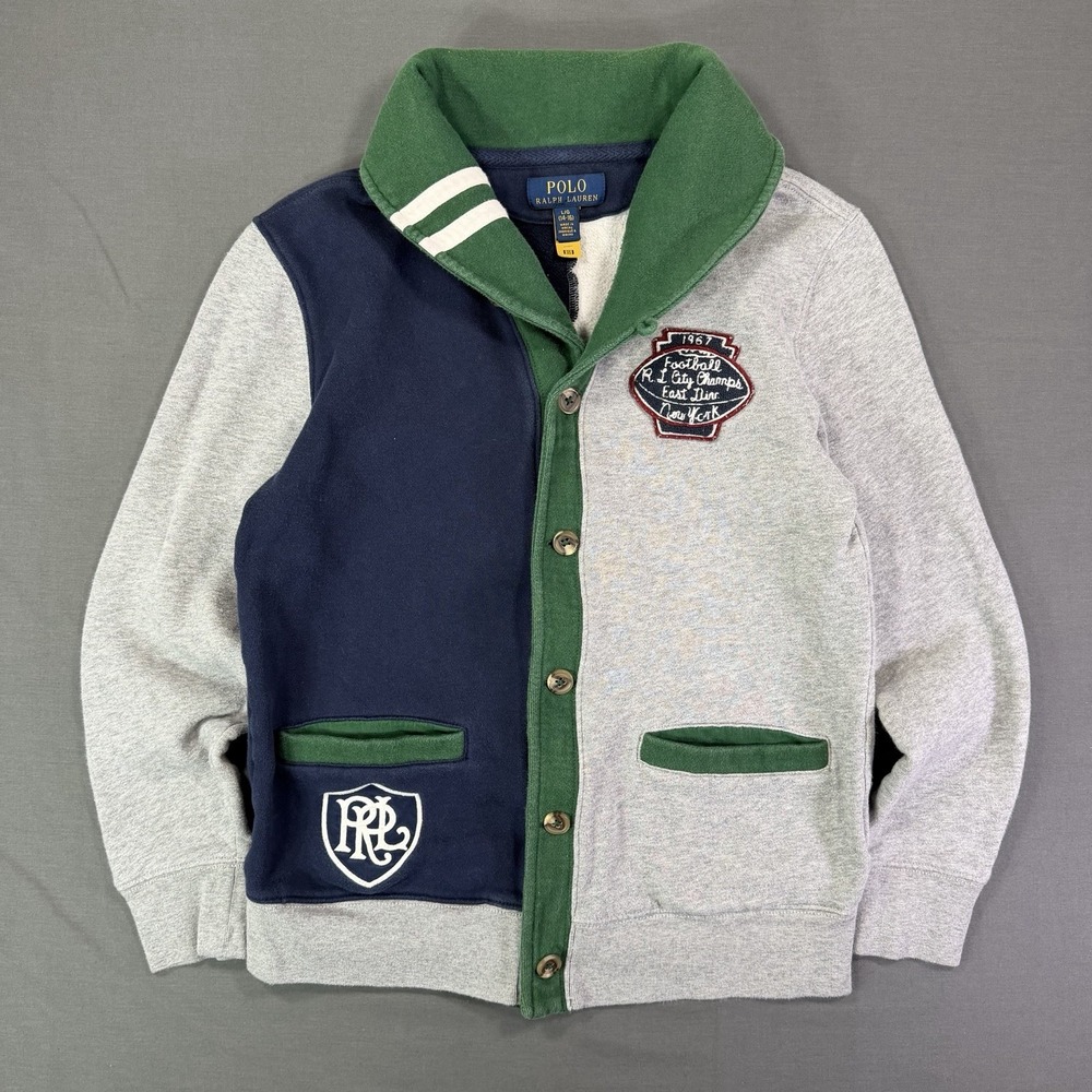 Polo Ralph Lauren Boys Colorblock Varsity Cardigan Sweater Med 14-16 Or Womens S